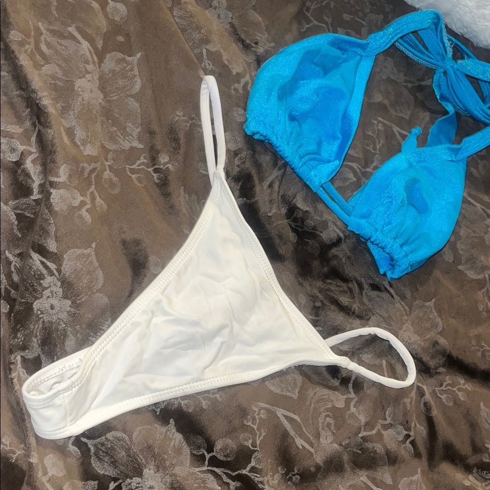 Blue and White Bikini Set